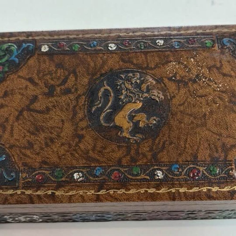 Vintage Italian Tooled Leather Playing Card Box Case